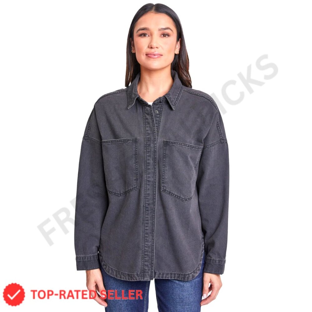 Oversized Denim Shacket Button Front Patch Pocket… - image 1